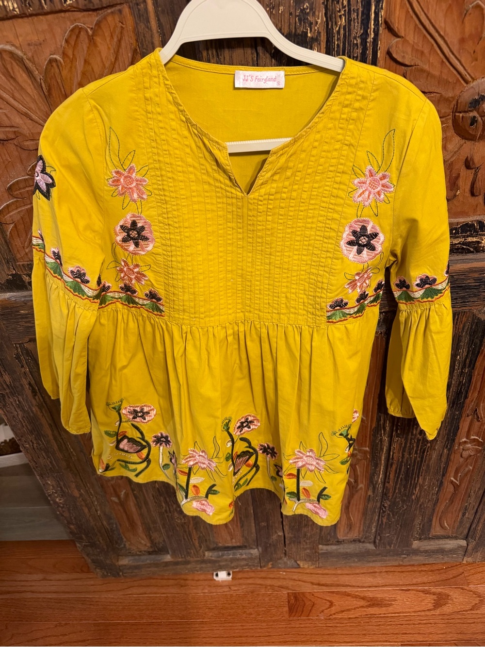 Embroidered Mustard Peasant Blouse by